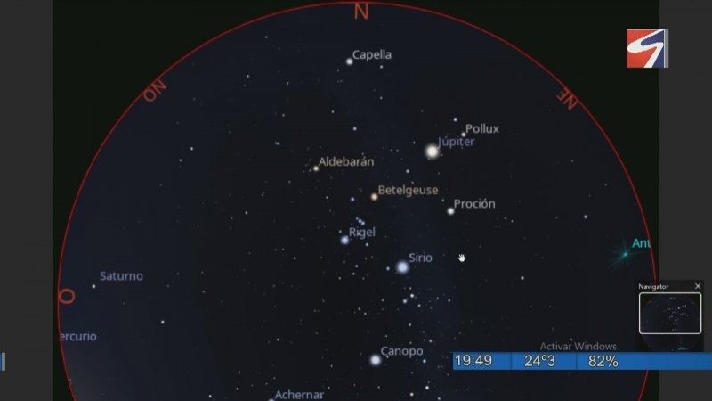 Mapa del cielo con el Observatorio Astronómico de la UTN San Francisco:  mes de febrero