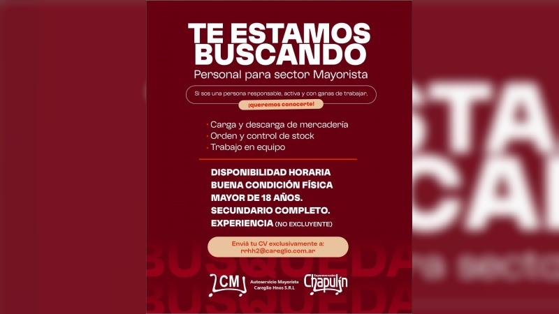 Nuevas oportunidades laborales en el Autoservicio Mayorista Careglio Hnos. 