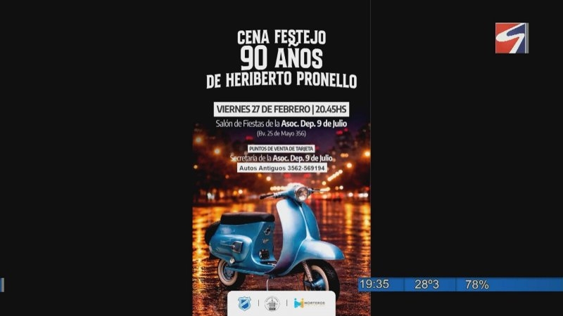 Morteros celebrará los 90 años del ingeniero Heriberto Antonio Pronello con una cena homenaje