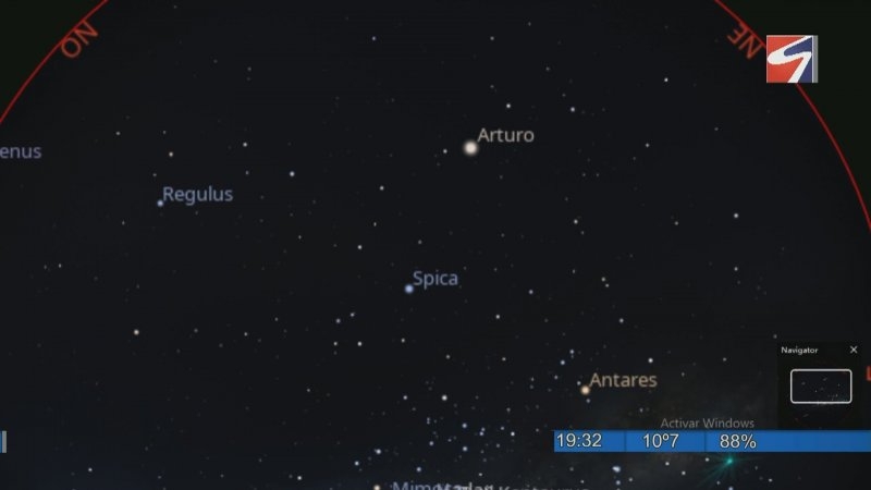 Mapa del cielo con el Observatorio Astronómico de la UTN San Francisco: mes de junio